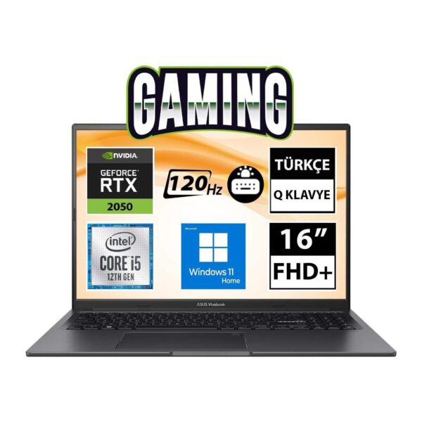 Asus Vivobook K3605ZF-N1017W Intel Core i5 12450H 8GB Ram 512GB SSD Nvidia GeForce RTX 2050 (4GB) 16" Windows 11 Home Siyah