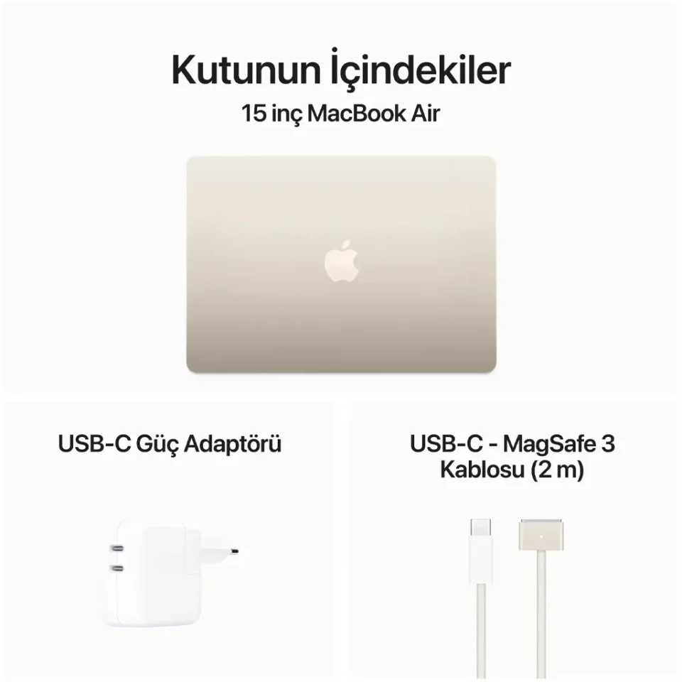 Apple Macbook Air M3 8GB Ram 512GB SSD  15" MacOs Starlight - Görsel 6